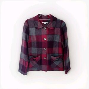 Vintage 100% Wool PENDLETON USA Button Up Shirt Jacket RED PLAID Sz Small